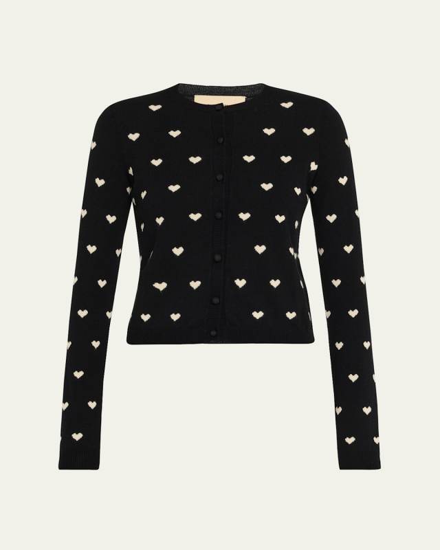 Jacquard Hearts Wool-Cashmere Cardigan
